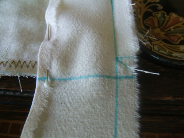 close-up of first corner after stitching