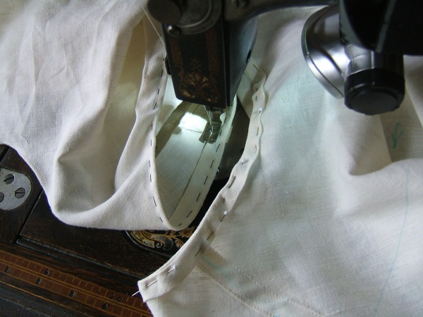 basted and pinned bias on sewing machine