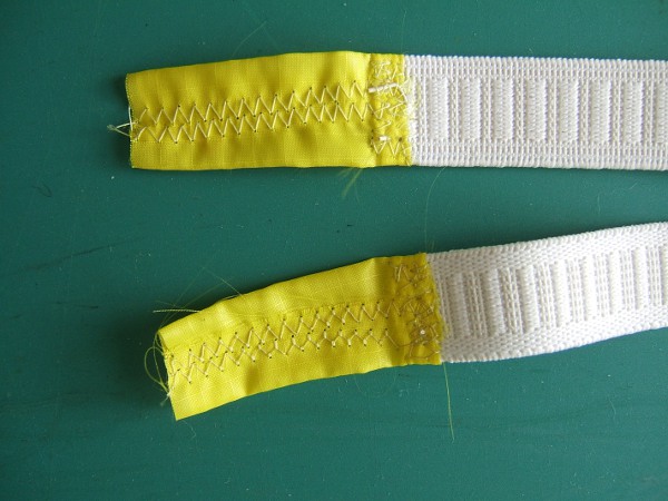 tags sewn to ends of elastic
