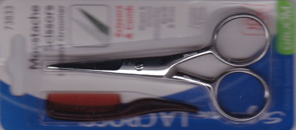 scan of moustache scissors in package