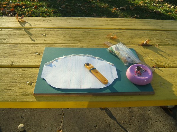 cutting mat etc. on picnic table