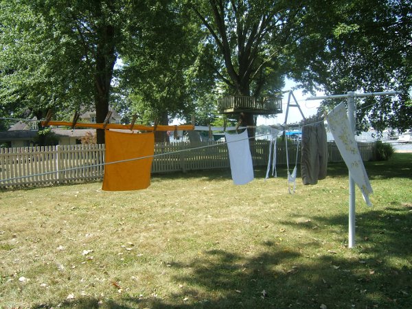 Four masks hung up to dry
